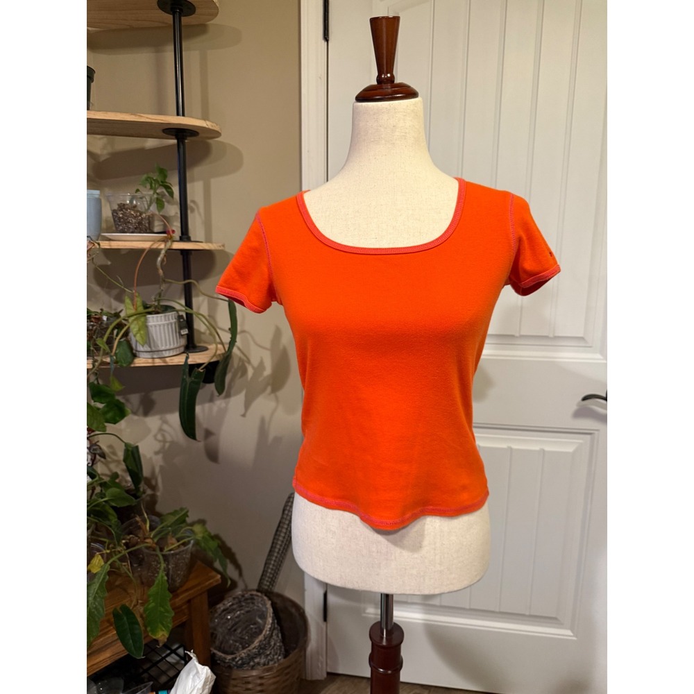Tommy Hilfiger Orange Ribbed Scoop Neck T Shirt Short Sleeve Women S P CH